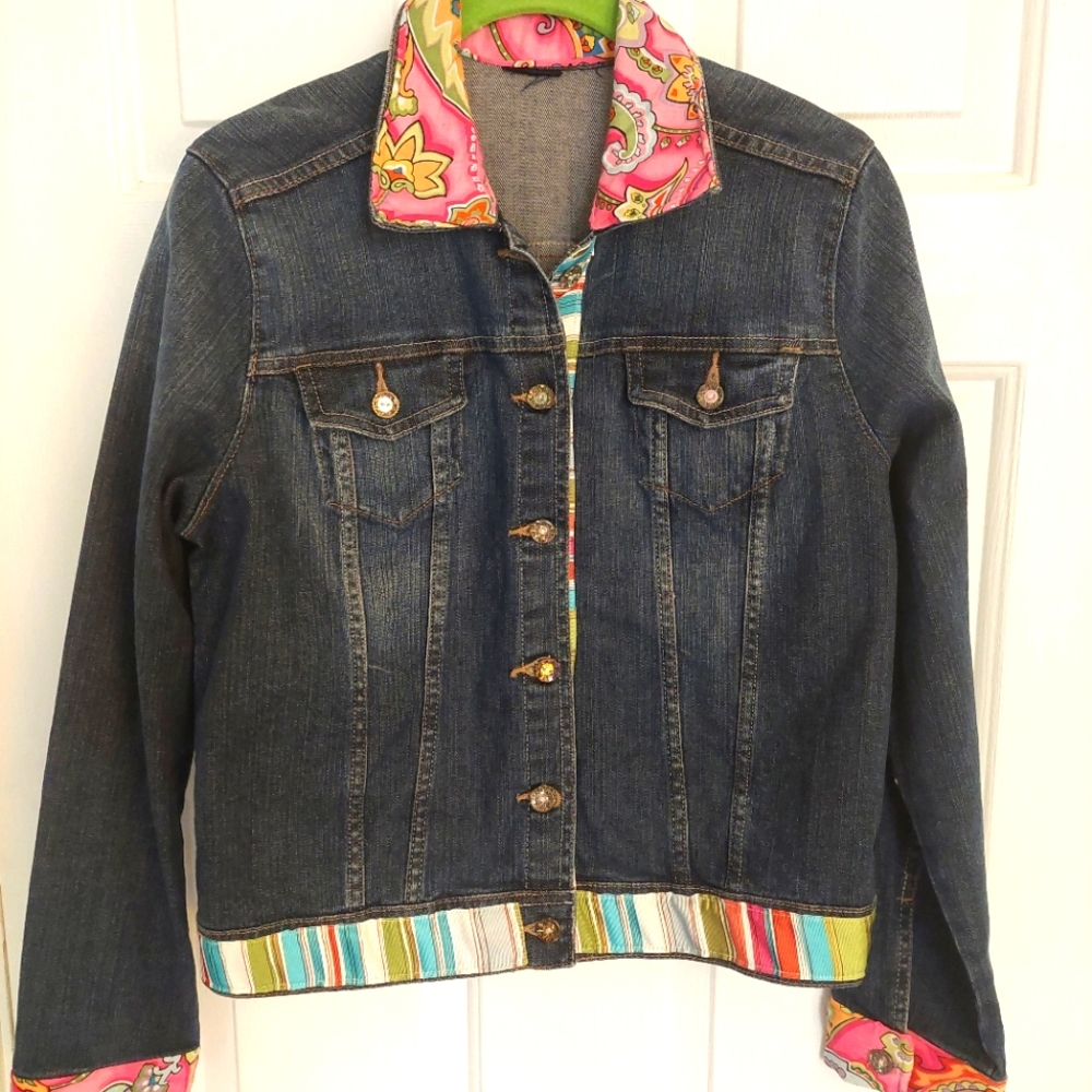 Blue jean jacket S with embellishments, artsy